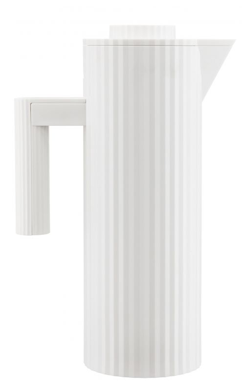 Weiße Alessi Isolierkanne MDL12 mit Plissee-Design, ideal für Tee, Kaffee und andere Heißgetränke.
